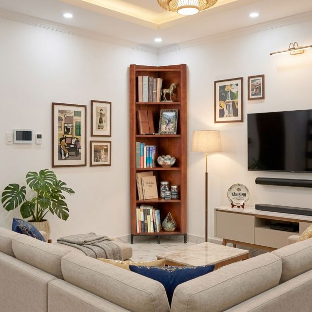 Kệ góc tường 40x40x180cm gỗ cao su KGT68062