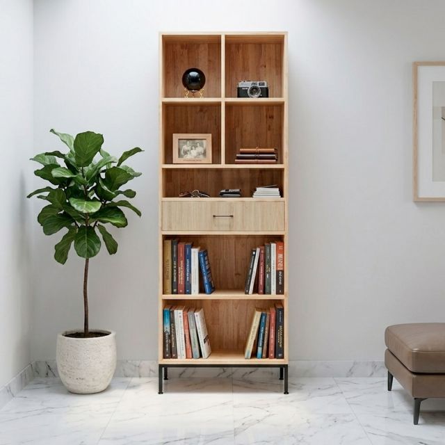 Kệ hồ sơ có ngăn kéo 70x35x195cm gỗ cao su THS68082