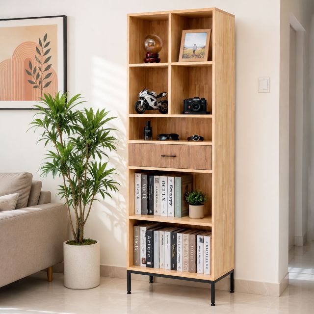 Kệ hồ sơ có ngăn kéo 70x35x195cm gỗ cao su THS68082