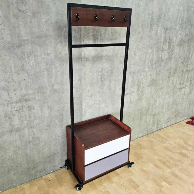 Tủ kệ quần áo di động gỗ cao su khung sắt - KQA68069