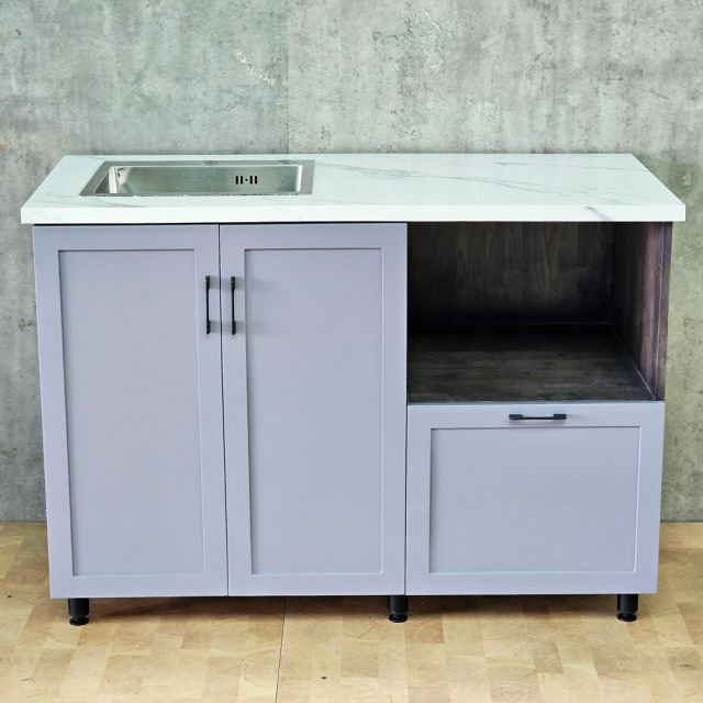 Tủ bếp dưới 1m2 gỗ cao su cửa chạy viền TBD68009