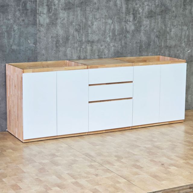 Module tủ bếp dưới để bếp 160x59x82cm gỗ cao su MTBD021