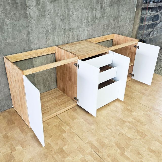 Module tủ bếp dưới để bếp 160x59x82cm gỗ cao su MTBD021