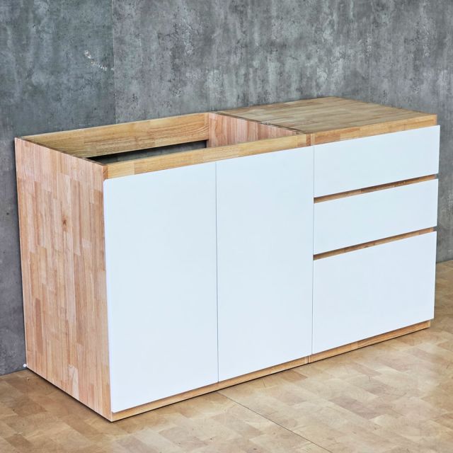 Module tủ bếp dưới để bếp 160x59x82cm gỗ cao su MTBD020