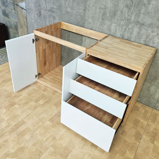 Module tủ bếp dưới để bếp 160x59x82cm gỗ cao su MTBD020