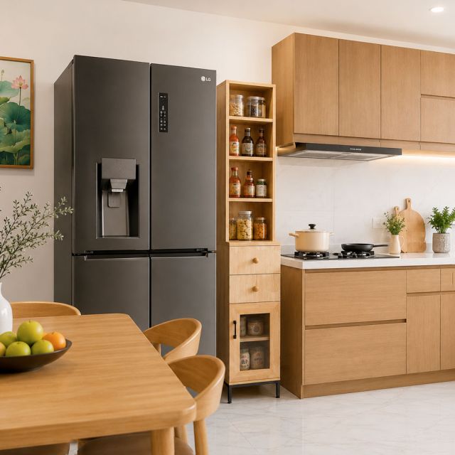 Tủ bên hông tủ lạnh gỗ cao su TBTL001