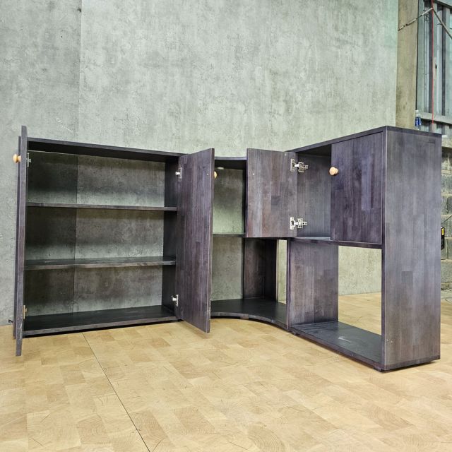 Module tủ bếp treo góc tường 150x130x90cm gỗ cao su TBT022