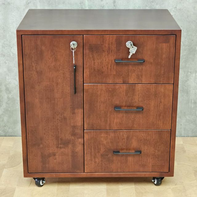 Tủ hồ sơ cá nhân gỗ tự nhiên bánh xe có khoá TCN68024
