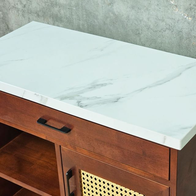 Bàn đảo bếp di động 80x40x85cm gỗ cao su mặt đá KISL005