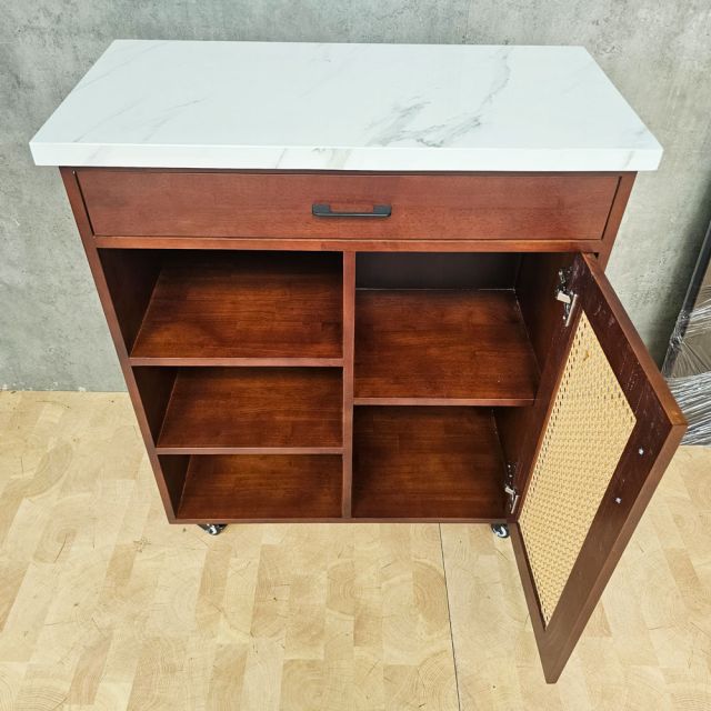 Bàn đảo bếp di động 80x40x85cm gỗ cao su mặt đá KISL005