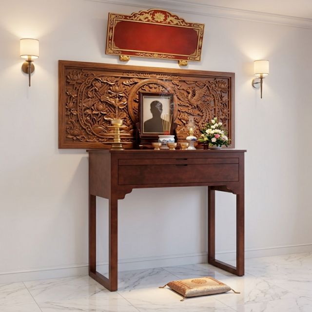 Tủ thờ gia tiên 107x61x127cm gỗ cao su TTGT004