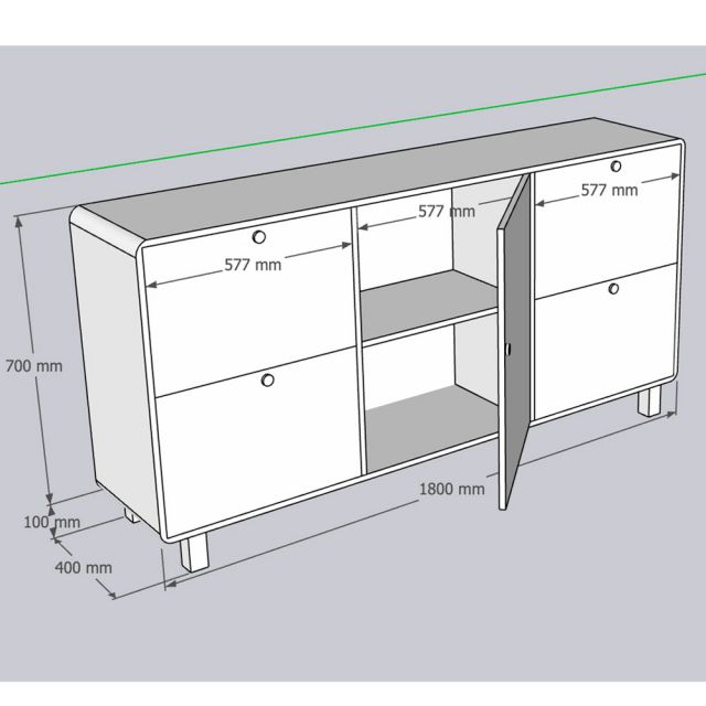Tủ trang trí 180x40x80cm gỗ cao su KTB68281