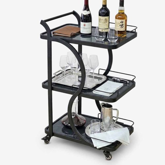 Xe đẩy rượu 3 tầng 40x54x85cm mặt đá SST034
