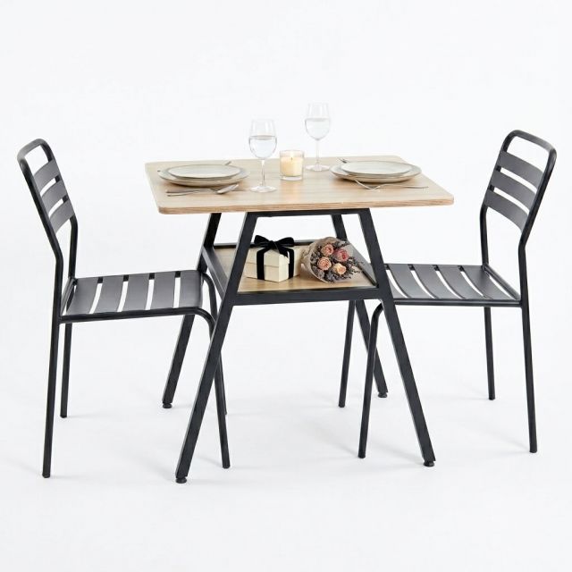 Combo bàn ăn TINY 80x60cm và 2 ghế sắt BBA242