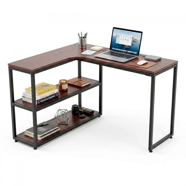 Bàn góc L liền kệ 120x100cm gỗ cao su CD68053