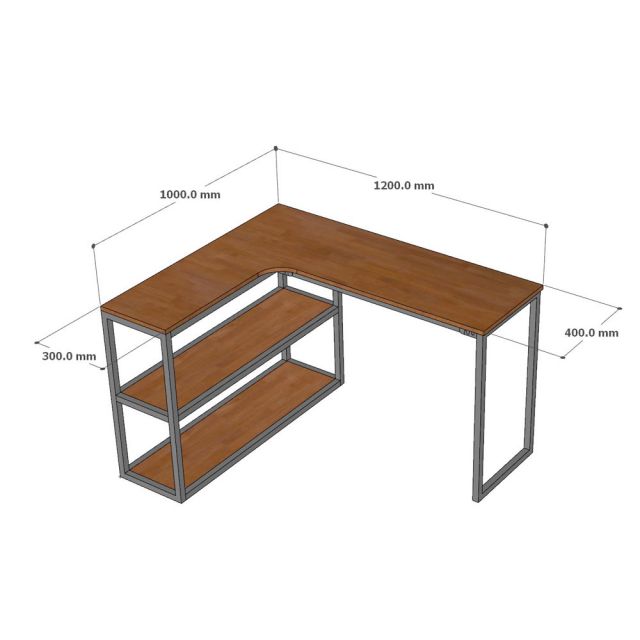 Bàn góc L liền kệ 120x100cm gỗ cao su CD68053