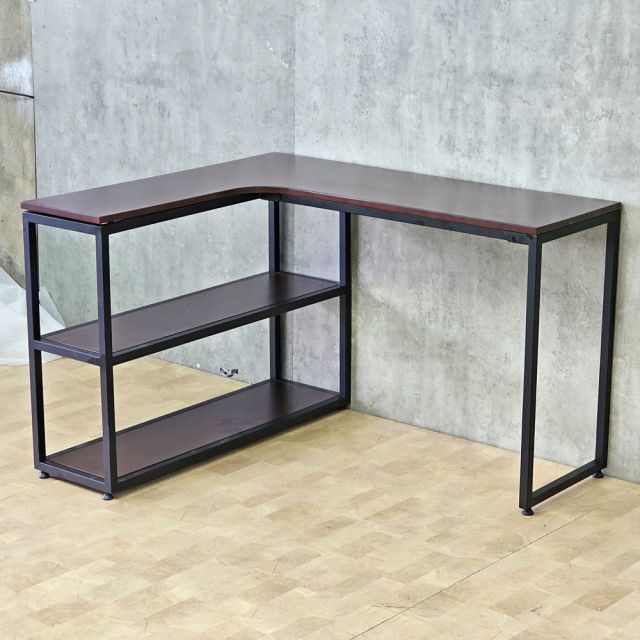Bàn góc L liền kệ 120x100cm gỗ cao su CD68053