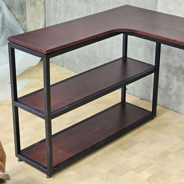 Bàn góc L liền kệ 120x100cm gỗ cao su CD68053