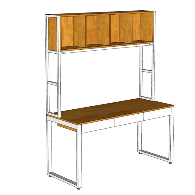 Bàn làm việc 150cm liền kệ sách gỗ cao su khung sắt lắp ráp - FD68094