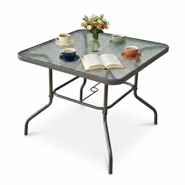 Bàn ngoài trời 86x86x70cm mặt kính chân sắt sơn tĩnh điện BNT027
