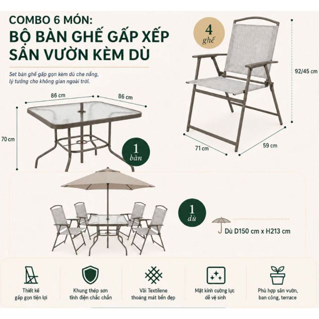 Bộ bàn ghế sân vườn 6 món - CBNT029