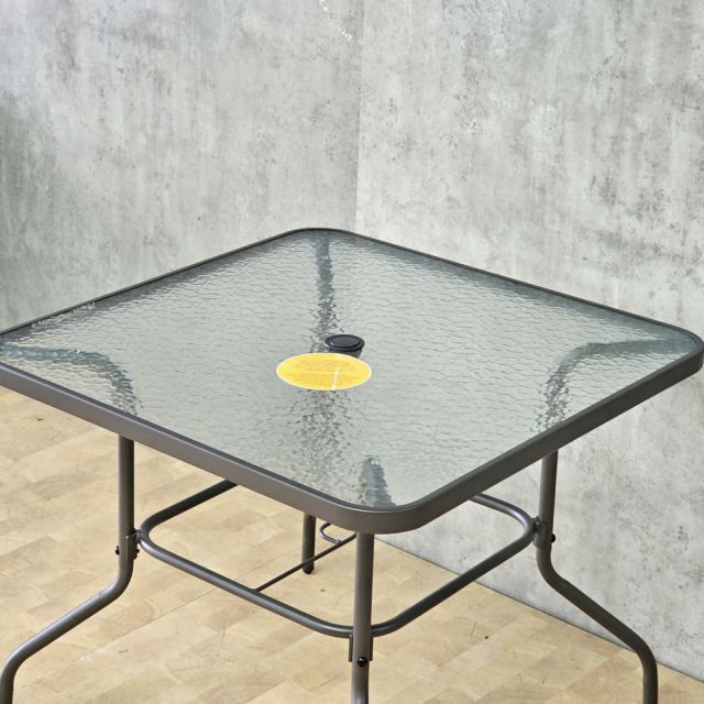 Bàn ngoài trời 86x86x70cm mặt kính chân sắt sơn tĩnh điện BNT027