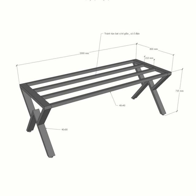 Chân sắt cho bàn ăn 200x80cm sơn tĩnh điện CHB68125