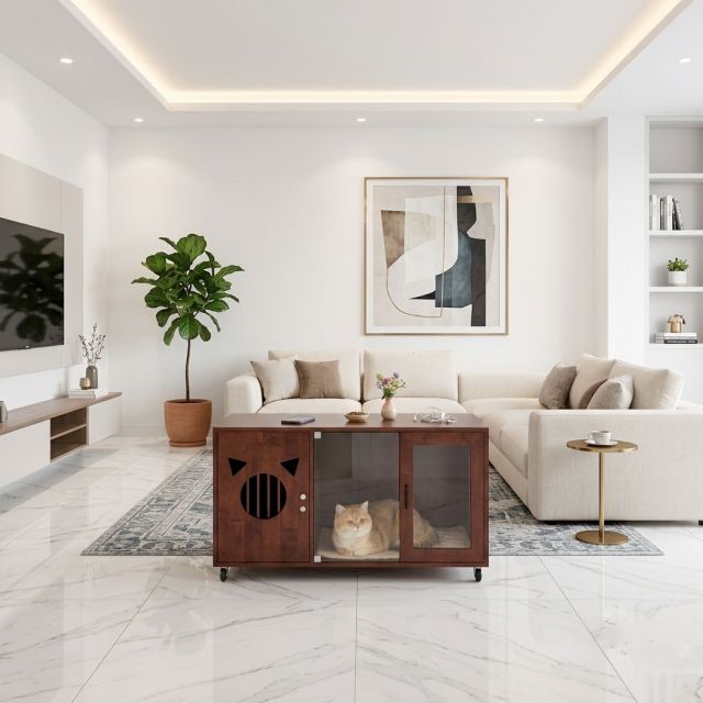 Bàn sofa di động 120x60x65cm gỗ cao su TT68370
