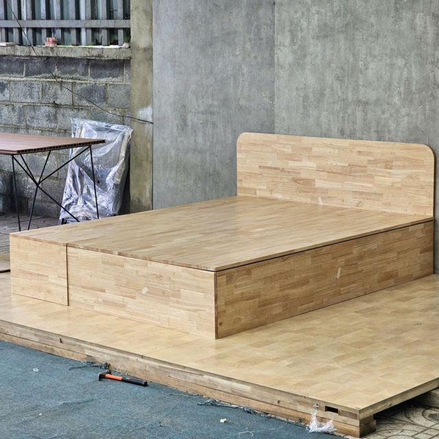 Giường ngủ cho nệm 160x200cm gỗ cao su có hộc kéo GN68080