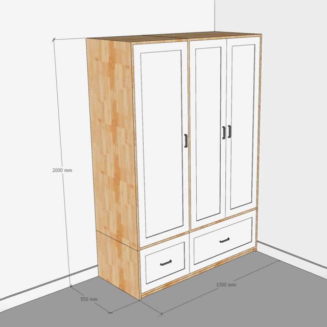 Tủ quần áo 130x55x200cm gỗ cao su TQA68105