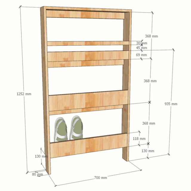 Kệ treo tường để giày dép 70x15x125cm gỗ cao su KG68131