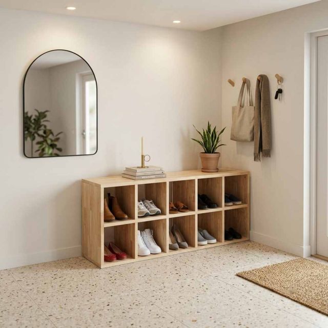 Kệ giày ô vuông 10 ngăn 110x30x45cm gỗ cao su KG68088