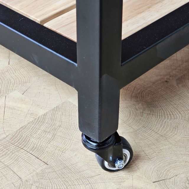 Kệ bếp di động 3 tầng 80x50x86cm gỗ tự nhiên khung sắt KB68106