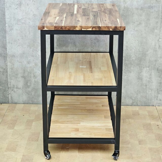 Kệ bếp di động 3 tầng 80x50x86cm gỗ tự nhiên khung sắt KB68106