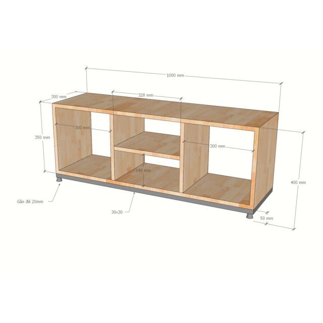 Kệ sách nằm 100x30x40cm gỗ cao su KS68375