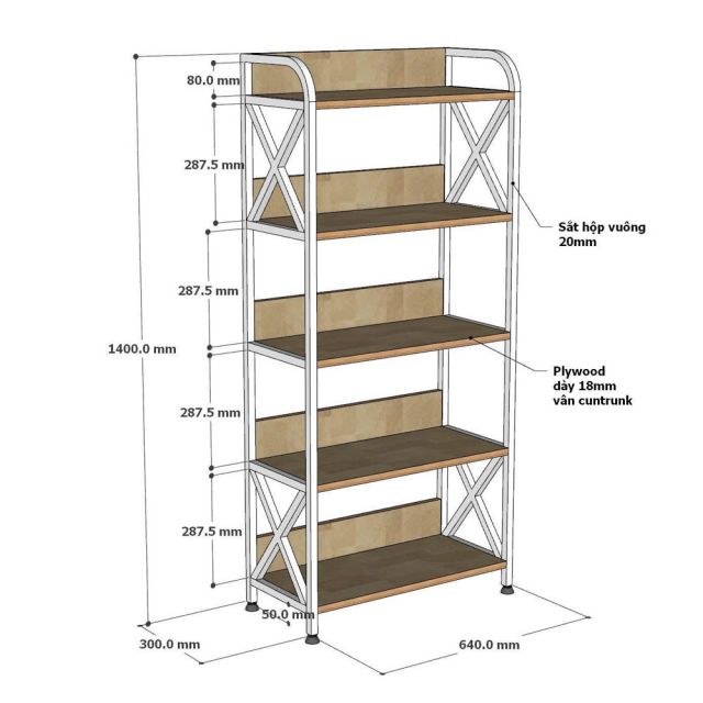 Kệ trang trí 64x30x140cm gỗ plywood KTT68091