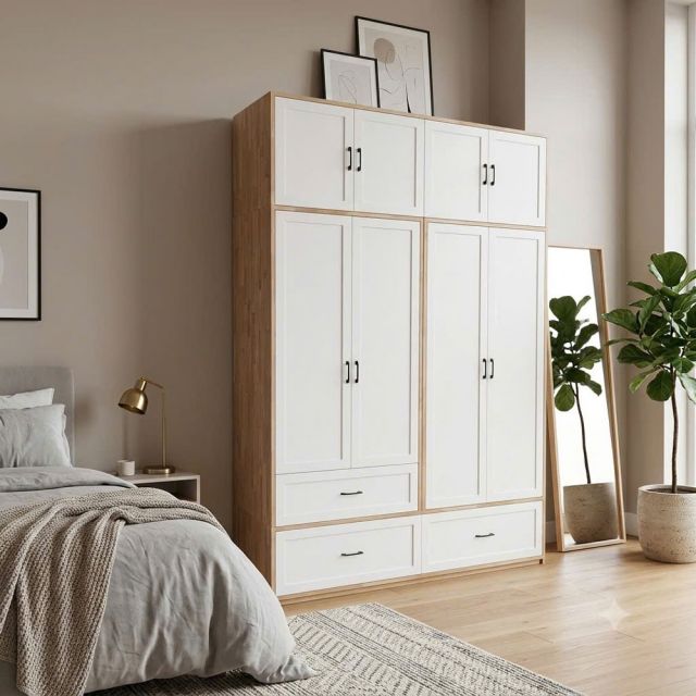 Tủ quần áo 160x55x240cm gỗ cao su TQA68106