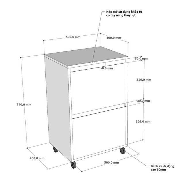Tủ giấu tiền di động 50x40x80cm gỗ cao su GITI003