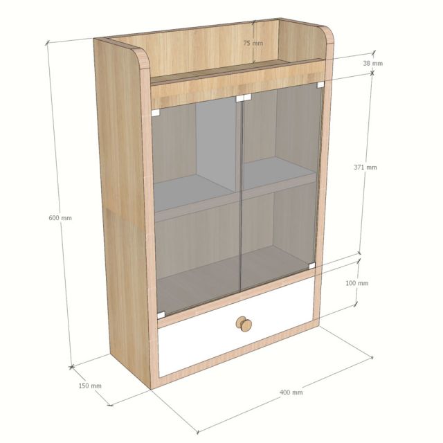 Tủ thuốc gia đình 40x30x49cm cửa kính gỗ plywood TTYT002