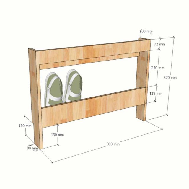 Kệ treo tường để giày dép 80x10x57cm gỗ cao su KG68132