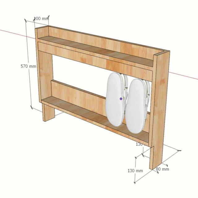Kệ treo tường để giày dép 80x10x57cm gỗ cao su KG68132