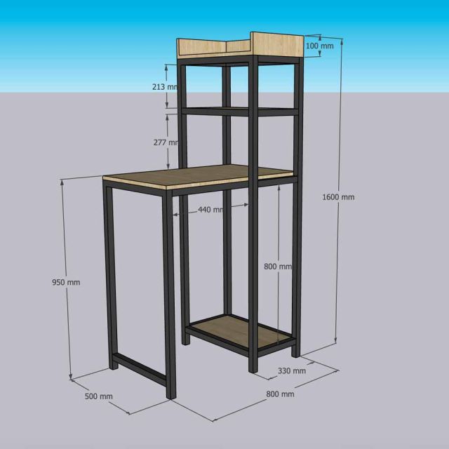 Bàn làm việc đứng 80x50x160cm gỗ cao su chân sắt STD68052