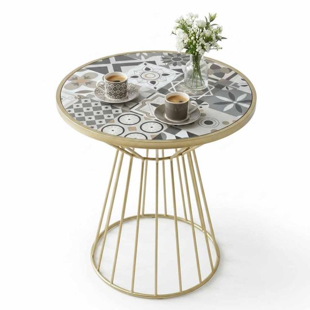 Bàn cafe 60x75cm mặt bàn gạch men chân sắt cổ lọ nhỏ CFD68294