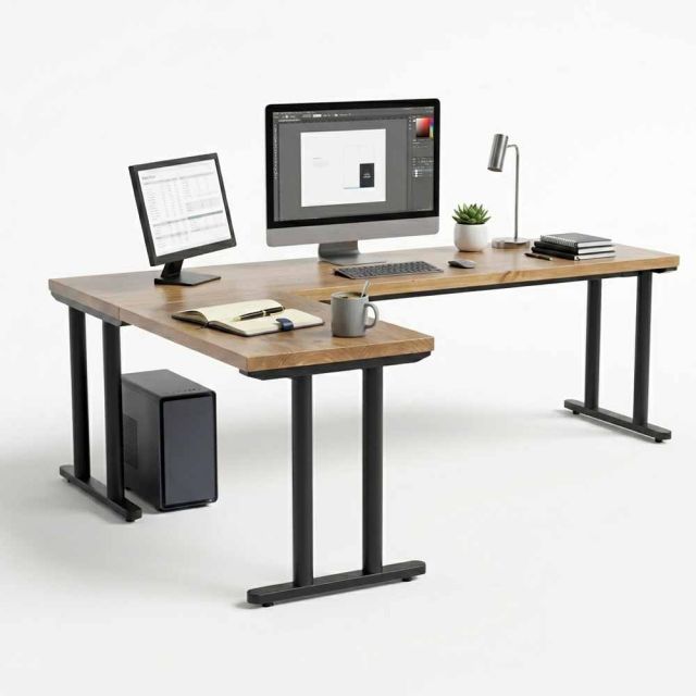 Bàn góc L 230x170cm gỗ thông hệ TIO HBTO056