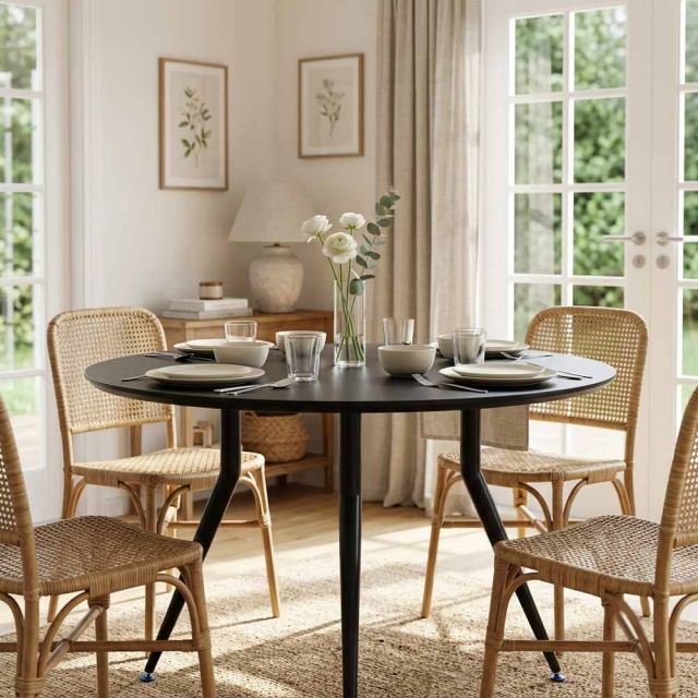 Bàn ăn BONNA 120cm gỗ tràm chân sắt vuốt côn BA68318