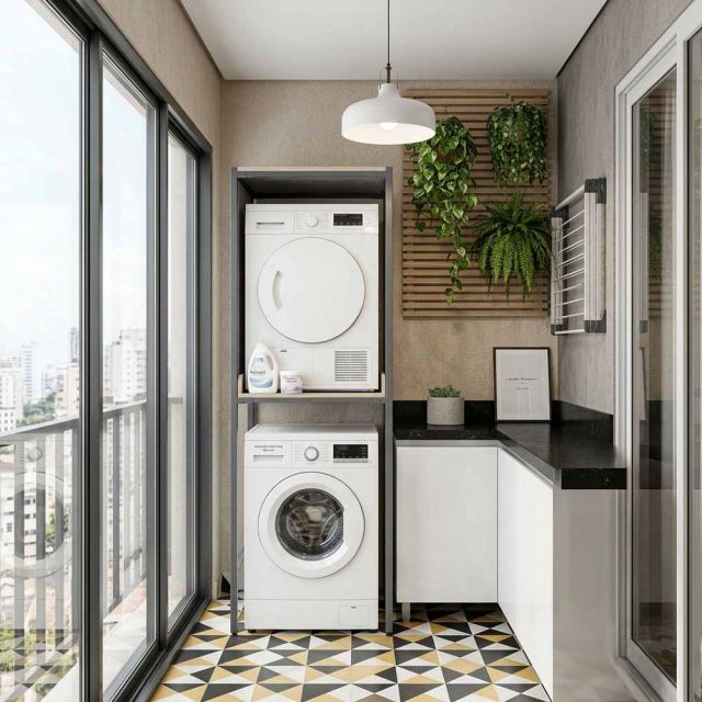 Kệ máy giặt máy sấy 72x69x214cm gỗ plywood chân sắt KMG68037