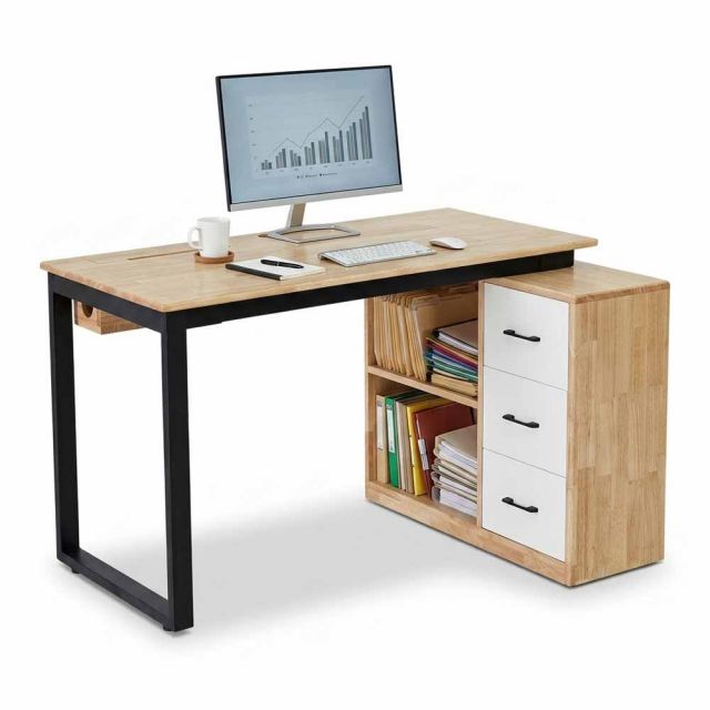 Bàn làm việc gác tủ 120x60cm gỗ cao su hệ Rectang HBRT148