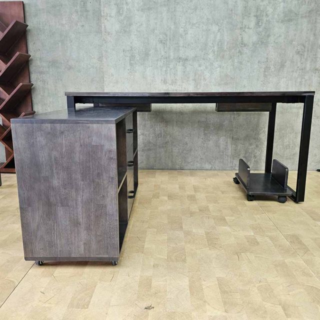 Combo bàn làm việc kết hợp kệ để đồ gỗ tự nhiên chân sắt sơn tĩnh điện CB68218