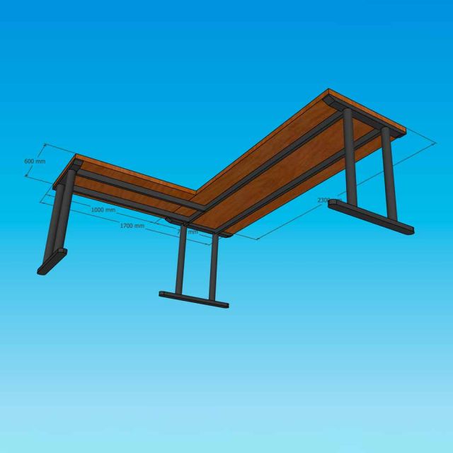 Bàn góc L 230x170cm gỗ thông hệ TIO HBTO056
