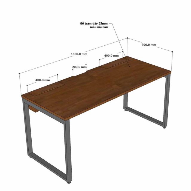 Bàn làm việc có hộp điện 160x70cm gỗ tràm chân hệ Rectang HBRT147